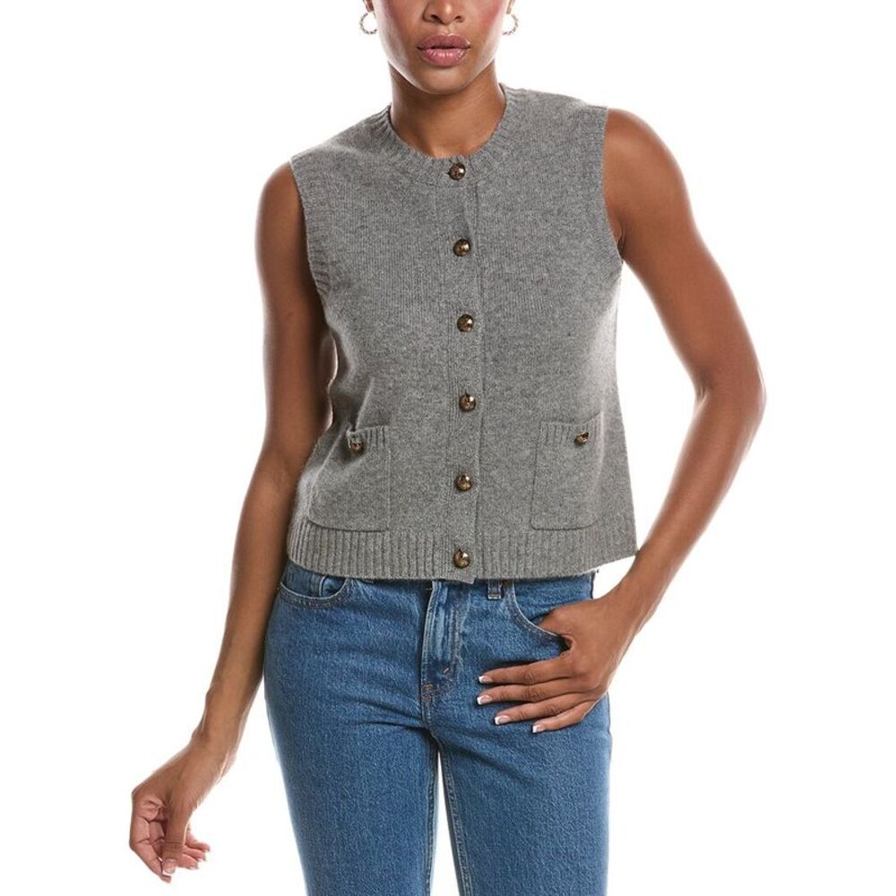 Autumn Cashmere Womens  Button Front 100% Cashmere Vest, Gray